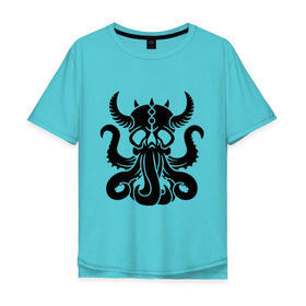 Мужская футболка хлопок Oversize с принтом Морской демон в Курске, 100% хлопок | свободный крой, круглый ворот, “спинка” длиннее передней части | демон | ктулху | море | океан | рога | тентакль