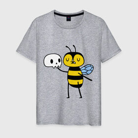 Мужская футболка хлопок с принтом Пчелка Гамлет в Курске, 100% хлопок | прямой крой, круглый вырез горловины, длина до линии бедер, слегка спущенное плечо. | быть | вопрос | гамлет | не быть | пчела | череп | шекспир