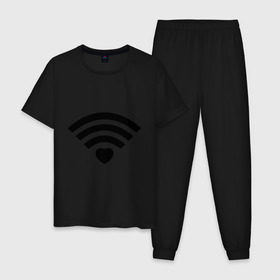 Мужская пижама хлопок с принтом Wi-Fi Love в Курске, 100% хлопок | брюки и футболка прямого кроя, без карманов, на брюках мягкая резинка на поясе и по низу штанин
 | fi | love | wi | wifi | вай | вайфай | любовь | сердце | фай