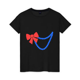 Женская футболка хлопок с принтом Бусы в Курске, 100% хлопок | прямой крой, круглый вырез горловины, длина до линии бедер, слегка спущенное плечо | бант | бижутерия | бусы | ожерелье | украшение