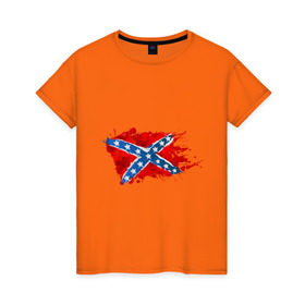 Женская футболка хлопок с принтом Конфедерация брызги в Курске, 100% хлопок | прямой крой, круглый вырез горловины, длина до линии бедер, слегка спущенное плечо | америка | звезды | конфедеративные штаты америки | конфедерация | орел | патриоты | символика | сша | туристам | флаг
