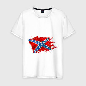 Мужская футболка хлопок с принтом Конфедерация брызги в Курске, 100% хлопок | прямой крой, круглый вырез горловины, длина до линии бедер, слегка спущенное плечо. | Тематика изображения на принте: америка | звезды | конфедеративные штаты америки | конфедерация | орел | патриоты | символика | сша | туристам | флаг