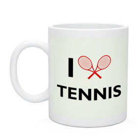 Кружка с принтом I Love Tennis в Курске, керамика | объем — 330 мл, диаметр — 80 мм. Принт наносится на бока кружки, можно сделать два разных изображения | ракетка | тенис | теннис | теннисист