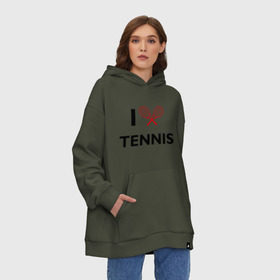 Худи SuperOversize хлопок с принтом I Love Tennis в Курске, 70% хлопок, 30% полиэстер, мягкий начес внутри | карман-кенгуру, эластичная резинка на манжетах и по нижней кромке, двухслойный капюшон
 | ракетка | тенис | теннис | теннисист