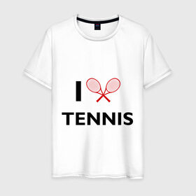 Мужская футболка хлопок с принтом I Love Tennis в Курске, 100% хлопок | прямой крой, круглый вырез горловины, длина до линии бедер, слегка спущенное плечо. | ракетка | тенис | теннис | теннисист