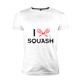 Мужская футболка премиум с принтом I LOVE SQUASH в Курске, 92% хлопок, 8% лайкра | приталенный силуэт, круглый вырез ворота, длина до линии бедра, короткий рукав | Тематика изображения на принте: squash | ракетка | сквош
