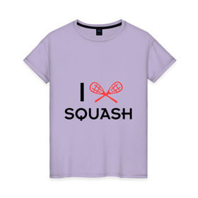 Женская футболка хлопок с принтом I LOVE SQUASH в Курске, 100% хлопок | прямой крой, круглый вырез горловины, длина до линии бедер, слегка спущенное плечо | squash | ракетка | сквош