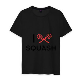 Мужская футболка хлопок с принтом I LOVE SQUASH в Курске, 100% хлопок | прямой крой, круглый вырез горловины, длина до линии бедер, слегка спущенное плечо. | squash | ракетка | сквош