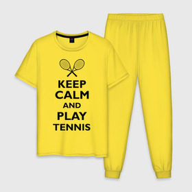 Мужская пижама хлопок с принтом Play tennis в Курске, 100% хлопок | брюки и футболка прямого кроя, без карманов, на брюках мягкая резинка на поясе и по низу штанин
 | Тематика изображения на принте: ракетка | тенис | теннис | теннисист