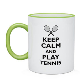 Кружка двухцветная с принтом Play tennis в Курске, керамика | объем — 330 мл, диаметр — 80 мм. Цветная ручка и кайма сверху, в некоторых цветах — вся внутренняя часть | Тематика изображения на принте: ракетка | тенис | теннис | теннисист