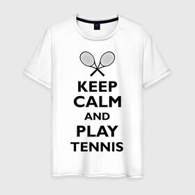 Мужская футболка хлопок с принтом Play tennis в Курске, 100% хлопок | прямой крой, круглый вырез горловины, длина до линии бедер, слегка спущенное плечо. | ракетка | тенис | теннис | теннисист
