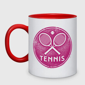 Кружка двухцветная с принтом Tennis в Курске, керамика | объем — 330 мл, диаметр — 80 мм. Цветная ручка и кайма сверху, в некоторых цветах — вся внутренняя часть | Тематика изображения на принте: 