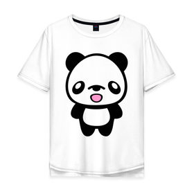 Мужская футболка хлопок Oversize с принтом Маленькая пандочка в Курске, 100% хлопок | свободный крой, круглый ворот, “спинка” длиннее передней части | панда
