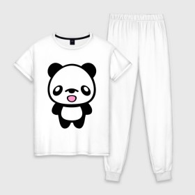 Женская пижама хлопок с принтом Маленькая пандочка в Курске, 100% хлопок | брюки и футболка прямого кроя, без карманов, на брюках мягкая резинка на поясе и по низу штанин | панда