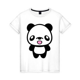 Женская футболка хлопок с принтом Маленькая пандочка в Курске, 100% хлопок | прямой крой, круглый вырез горловины, длина до линии бедер, слегка спущенное плечо | панда