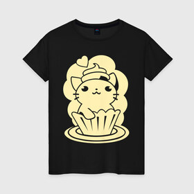 Женская футболка хлопок с принтом Милый котенок в Курске, 100% хлопок | прямой крой, круглый вырез горловины, длина до линии бедер, слегка спущенное плечо | 