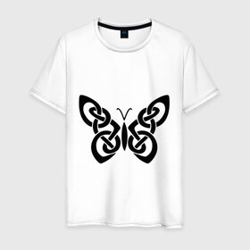 Мужская футболка хлопок с принтом Бабочка из кельтского узора в Курске, 100% хлопок | прямой крой, круглый вырез горловины, длина до линии бедер, слегка спущенное плечо. | бабочка