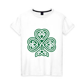 Женская футболка хлопок с принтом Кельтский клевер в Курске, 100% хлопок | прямой крой, круглый вырез горловины, длина до линии бедер, слегка спущенное плечо | кельт | клевер | удача | узор | цветок