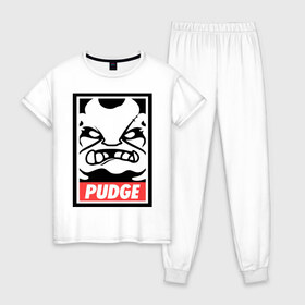 Женская пижама хлопок с принтом Pudge Dota2 в Курске, 100% хлопок | брюки и футболка прямого кроя, без карманов, на брюках мягкая резинка на поясе и по низу штанин | dota | obey | pudge | дота | пудж
