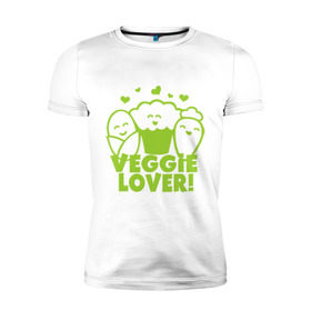 Мужская футболка премиум с принтом Veggie lover (овощелюб) в Курске, 92% хлопок, 8% лайкра | приталенный силуэт, круглый вырез ворота, длина до линии бедра, короткий рукав | Тематика изображения на принте: fruits | health | lover | vegan | vegetables | vegetarian | veggie | веган | вегетарианец | диета | здоровье | овощ | фрукт