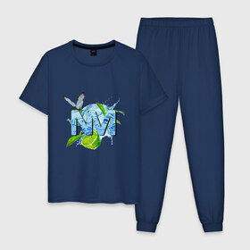 Мужская пижама хлопок с принтом NM в Курске, 100% хлопок | брюки и футболка прямого кроя, без карманов, на брюках мягкая резинка на поясе и по низу штанин
 | бабочка