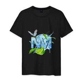 Мужская футболка хлопок с принтом NM в Курске, 100% хлопок | прямой крой, круглый вырез горловины, длина до линии бедер, слегка спущенное плечо. | бабочка