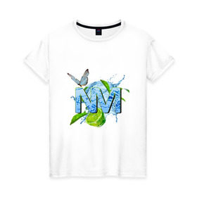 Женская футболка хлопок с принтом NM в Курске, 100% хлопок | прямой крой, круглый вырез горловины, длина до линии бедер, слегка спущенное плечо | бабочка