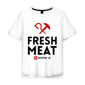 Мужская футболка хлопок Oversize с принтом Fresh meat в Курске, 100% хлопок | свободный крой, круглый ворот, “спинка” длиннее передней части | Тематика изображения на принте: dota | fresh | meat | pudge | дота | мясо | пудж | свежее