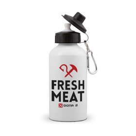 Бутылка спортивная с принтом Fresh meat в Курске, металл | емкость — 500 мл, в комплекте две пластиковые крышки и карабин для крепления | Тематика изображения на принте: dota | fresh | meat | pudge | дота | мясо | пудж | свежее