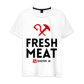 Мужская футболка хлопок с принтом Fresh meat в Курске, 100% хлопок | прямой крой, круглый вырез горловины, длина до линии бедер, слегка спущенное плечо. | Тематика изображения на принте: dota | fresh | meat | pudge | дота | мясо | пудж | свежее