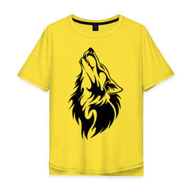 Мужская футболка хлопок Oversize с принтом Воющий волк в Курске, 100% хлопок | свободный крой, круглый ворот, “спинка” длиннее передней части | воет | вой | волк | голова