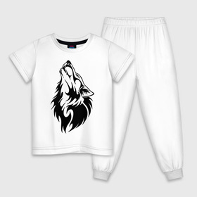 Детская пижама хлопок с принтом Воющий волк в Курске, 100% хлопок |  брюки и футболка прямого кроя, без карманов, на брюках мягкая резинка на поясе и по низу штанин
 | воет | вой | волк | голова