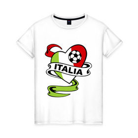 Женская футболка хлопок с принтом Сборная Италии по футболу в Курске, 100% хлопок | прямой крой, круглый вырез горловины, длина до линии бедер, слегка спущенное плечо | football | italia | team | италия | сборная | флаг италии | футбол | футбольный мяч