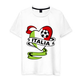 Мужская футболка хлопок с принтом Сборная Италии по футболу в Курске, 100% хлопок | прямой крой, круглый вырез горловины, длина до линии бедер, слегка спущенное плечо. | football | italia | team | италия | сборная | флаг италии | футбол | футбольный мяч