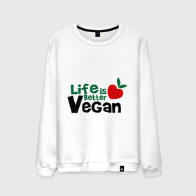 Мужской свитшот хлопок с принтом Vegan life is better в Курске, 100% хлопок |  | 