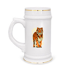 Кружка пивная с принтом Тигр в Курске,  керамика (Материал выдерживает высокую температуру, стоит избегать резкого перепада температур) |  объем 630 мл | Тематика изображения на принте: tiger | бамбук | тигр | хищник