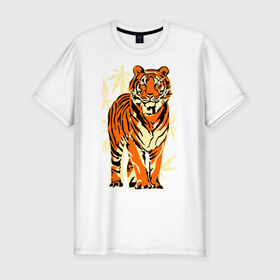 Мужская футболка премиум с принтом Тигр в Курске, 92% хлопок, 8% лайкра | приталенный силуэт, круглый вырез ворота, длина до линии бедра, короткий рукав | tiger | бамбук | тигр | хищник