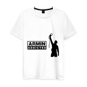 Мужская футболка хлопок с принтом Armin addicted в Курске, 100% хлопок | прямой крой, круглый вырез горловины, длина до линии бедер, слегка спущенное плечо. | addicted | buuren | van | аrmin