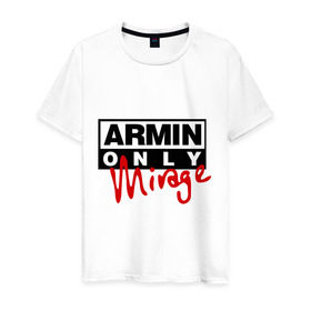 Мужская футболка хлопок с принтом Armin only - mirage в Курске, 100% хлопок | прямой крой, круглый вырез горловины, длина до линии бедер, слегка спущенное плечо. | Тематика изображения на принте: addicted | buuren | mirage | van | аrmin