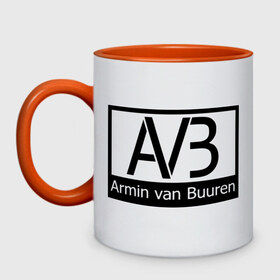Кружка двухцветная с принтом Armin van buuren logo в Курске, керамика | объем — 330 мл, диаметр — 80 мм. Цветная ручка и кайма сверху, в некоторых цветах — вся внутренняя часть | addicted | buuren | van | аrmin