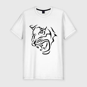 Мужская футболка премиум с принтом Тату голова тигра в Курске, 92% хлопок, 8% лайкра | приталенный силуэт, круглый вырез ворота, длина до линии бедра, короткий рукав | голова | тату | тигр