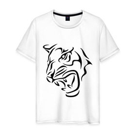Мужская футболка хлопок с принтом Тату голова тигра в Курске, 100% хлопок | прямой крой, круглый вырез горловины, длина до линии бедер, слегка спущенное плечо. | голова | тату | тигр