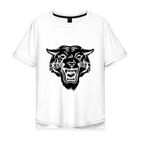 Мужская футболка хлопок Oversize с принтом Свирепый тигр в Курске, 100% хлопок | свободный крой, круглый ворот, “спинка” длиннее передней части | Тематика изображения на принте: голова | злой | свирепый | тигр
