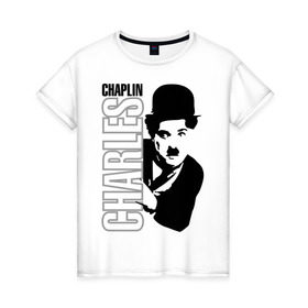 Женская футболка хлопок с принтом Чарльз Чаплин в Курске, 100% хлопок | прямой крой, круглый вырез горловины, длина до линии бедер, слегка спущенное плечо | кино | котелок | чаплин | чарли