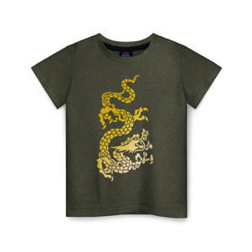 Детская футболка хлопок с принтом Золотой дракон в Курске, 100% хлопок | круглый вырез горловины, полуприлегающий силуэт, длина до линии бедер | Тематика изображения на принте: дракон | золотой | китайский | тату