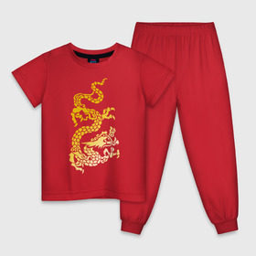 Детская пижама хлопок с принтом Золотой дракон в Курске, 100% хлопок |  брюки и футболка прямого кроя, без карманов, на брюках мягкая резинка на поясе и по низу штанин
 | дракон | золотой | китайский | тату