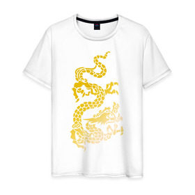 Мужская футболка хлопок с принтом Золотой дракон в Курске, 100% хлопок | прямой крой, круглый вырез горловины, длина до линии бедер, слегка спущенное плечо. | дракон | золотой | китайский | тату