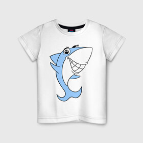 Детская футболка хлопок с принтом Акула девочка в Курске, 100% хлопок | круглый вырез горловины, полуприлегающий силуэт, длина до линии бедер | Тематика изображения на принте: акула | девочка | милая | улыбка