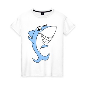 Женская футболка хлопок с принтом Акула девочка в Курске, 100% хлопок | прямой крой, круглый вырез горловины, длина до линии бедер, слегка спущенное плечо | Тематика изображения на принте: акула | девочка | милая | улыбка