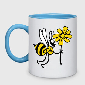 Кружка двухцветная с принтом Пчела с цветочком в Курске, керамика | объем — 330 мл, диаметр — 80 мм. Цветная ручка и кайма сверху, в некоторых цветах — вся внутренняя часть | Тематика изображения на принте: оса | пчела | цветок | шмель